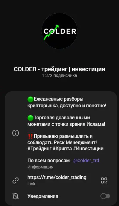 Карточка канала COLDER с описанием подхода